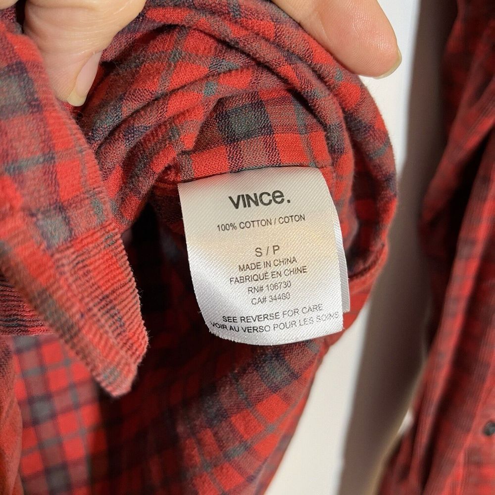 Vince Men's Small Red Plaid Button Up Corduroy Long Sleeve Shirt - Picture 6 of 7